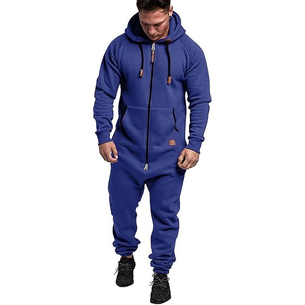 Men's Hooded Jumpsuit Zip Up One Piece Pajamas Playsuit